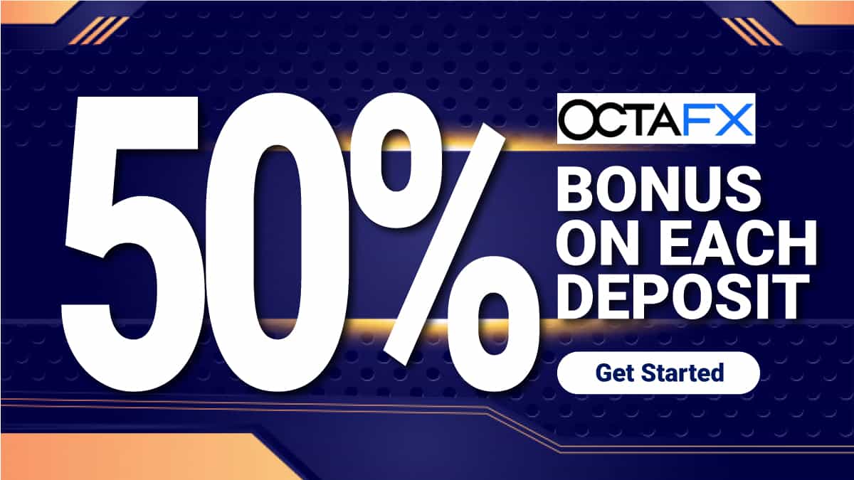 OctaFX 50% bonus on each deposit for each traderOctaFX 50% bonus on each deposit for each trader