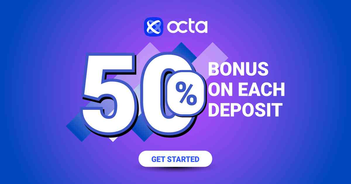Octa provides a lucrative forex deposit bonus of 50%